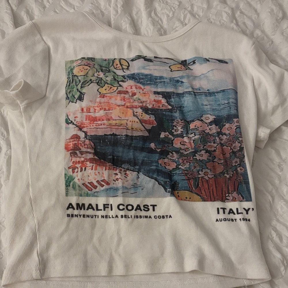 White Amalfi Coast Graphic T-Shirt